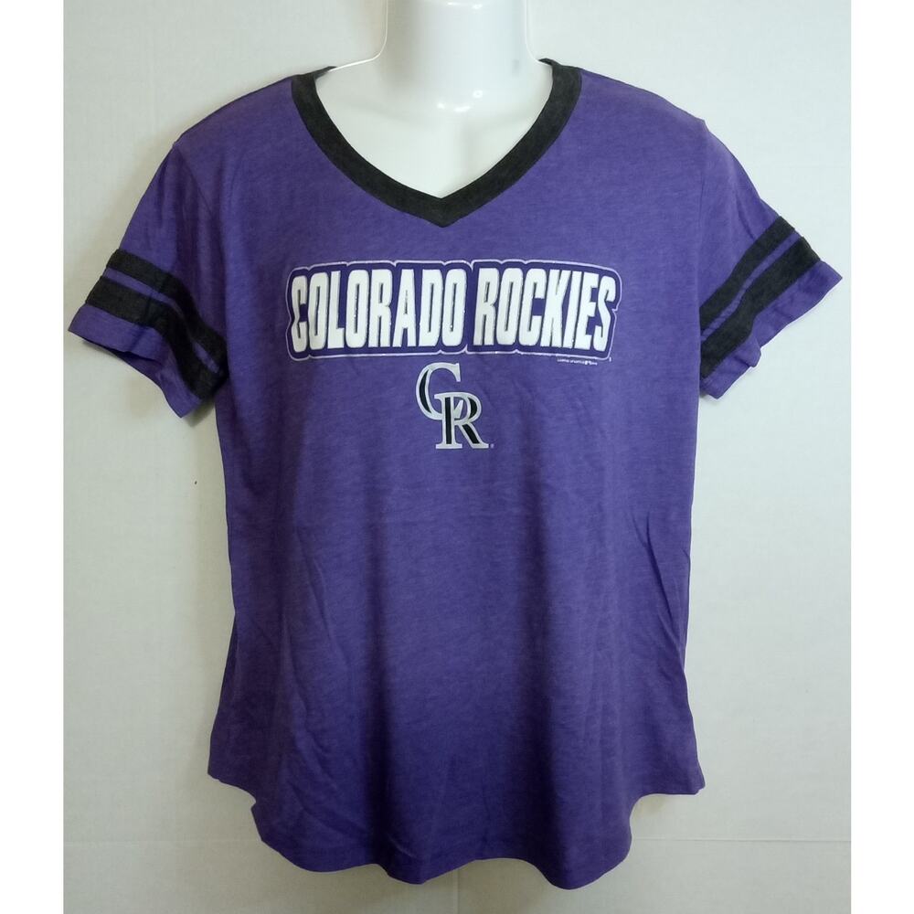Colorado Rockies MLB Purple V-Neck Tee Women Large